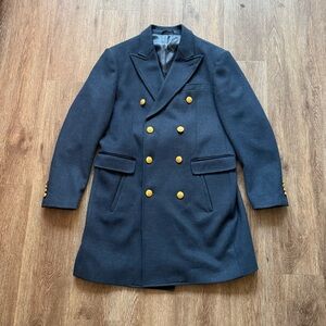 SG (Southern Gents) Men's Navy Double-Breasted Overcoat with Gold Buttons